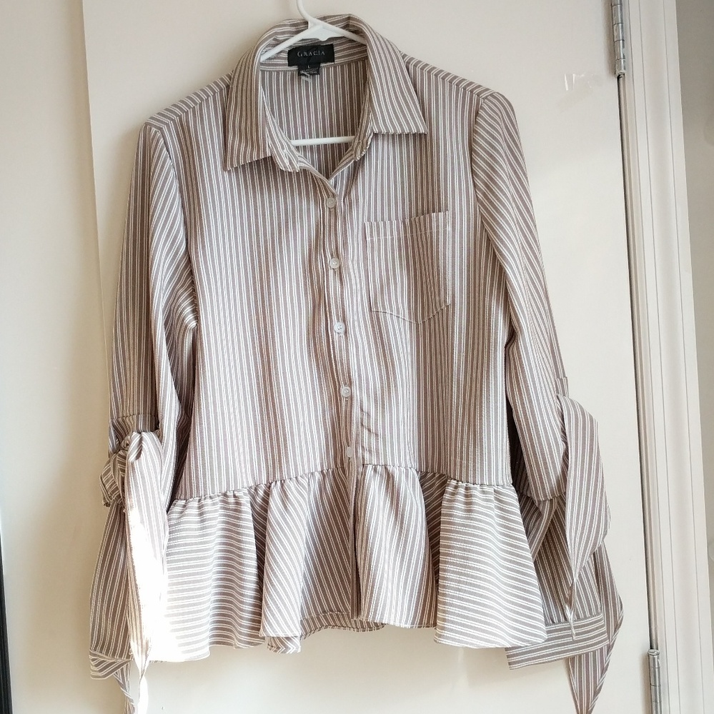 Gracia baby doll striped button down blouse